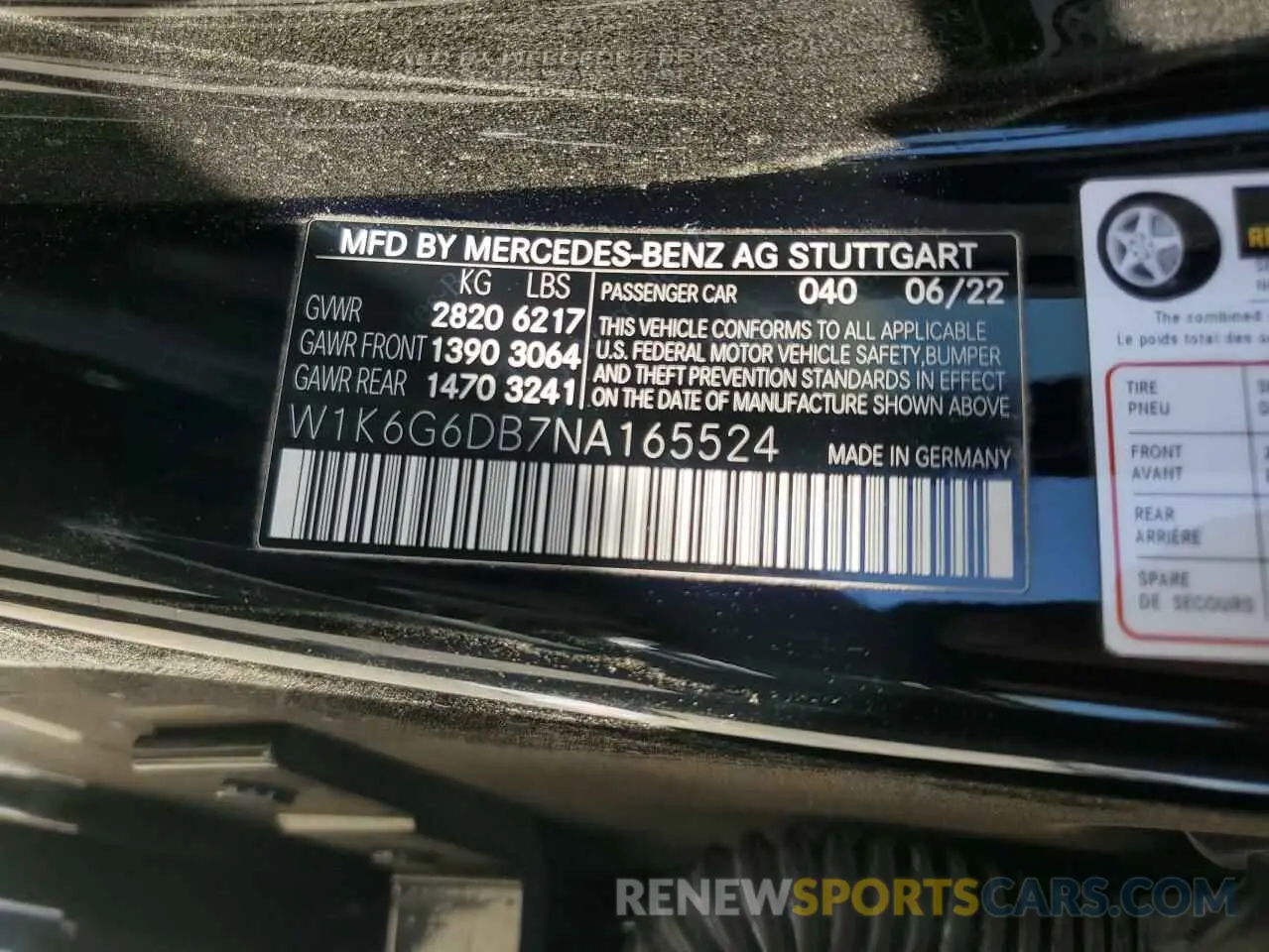12 Photograph of a damaged car W1K6G6DB7NA165524 MERCEDES-BENZ S-CLASS 2022