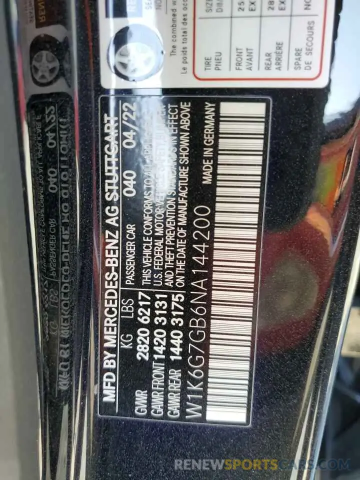 12 Photograph of a damaged car W1K6G7GB6NA144200 MERCEDES-BENZ S-CLASS 2022
