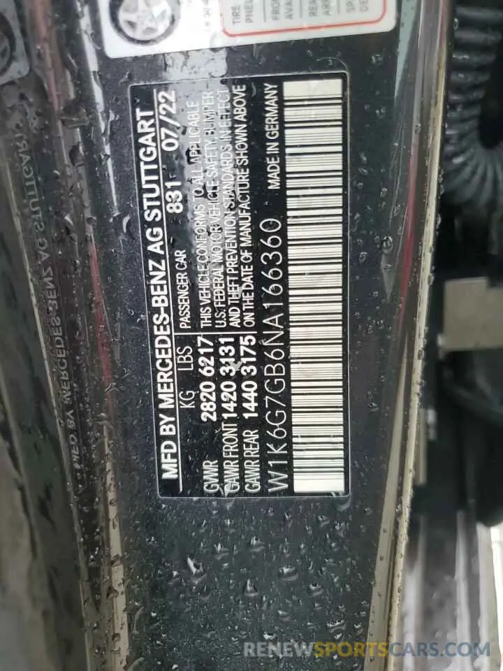 13 Photograph of a damaged car W1K6G7GB6NA166360 MERCEDES-BENZ S-CLASS 2022