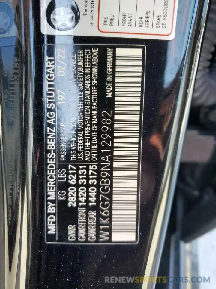 13 Photograph of a damaged car W1K6G7GB9NA129982 MERCEDES-BENZ S-CLASS 2022