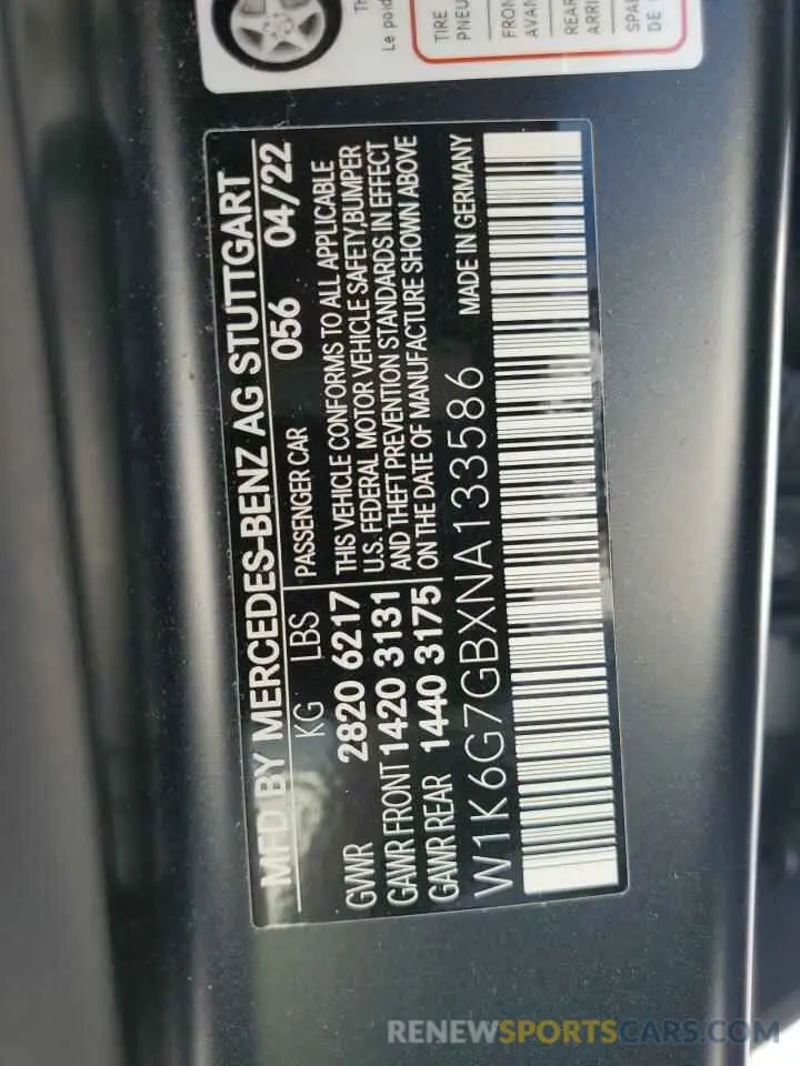 12 Photograph of a damaged car W1K6G7GBXNA133586 MERCEDES-BENZ S-CLASS 2022
