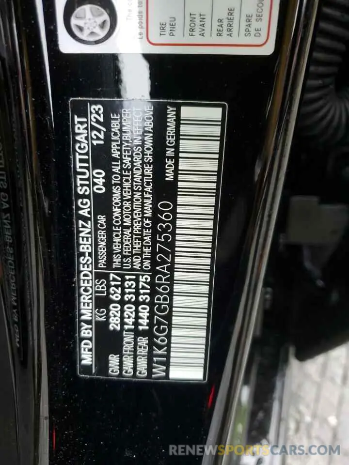 12 Photograph of a damaged car W1K6G7GB6RA275360 MERCEDES-BENZ S-CLASS 2024