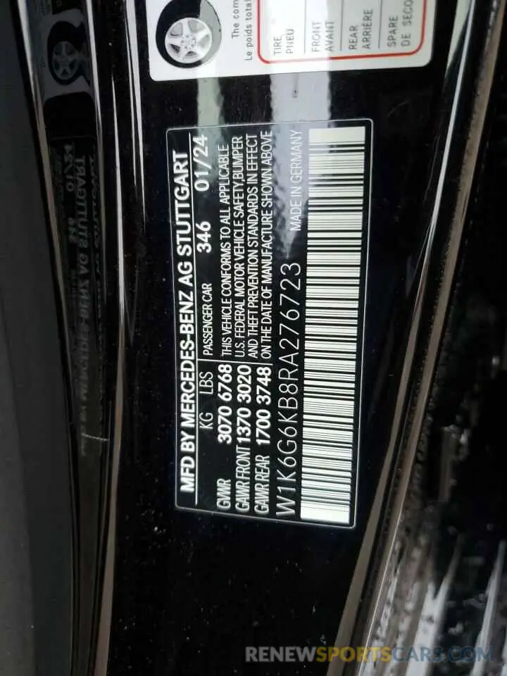 12 Photograph of a damaged car W1K6G6KB8RA276723 MERCEDES-BENZ S S580E 4M 2024