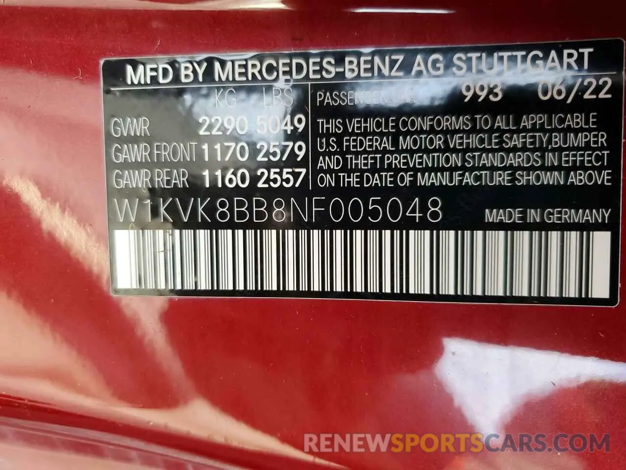 10 Photograph of a damaged car W1KVK8BB8NF005048 MERCEDES-BENZ SL-CLASS 2022