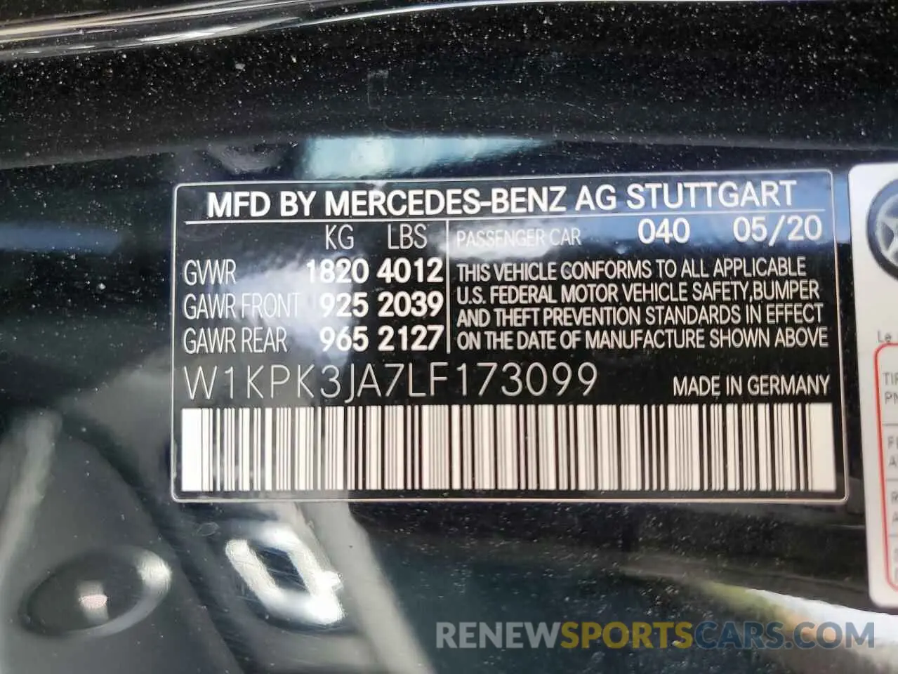 12 Photograph of a damaged car W1KPK3JA7LF173099 MERCEDES-BENZ SLC-CLASS 2020