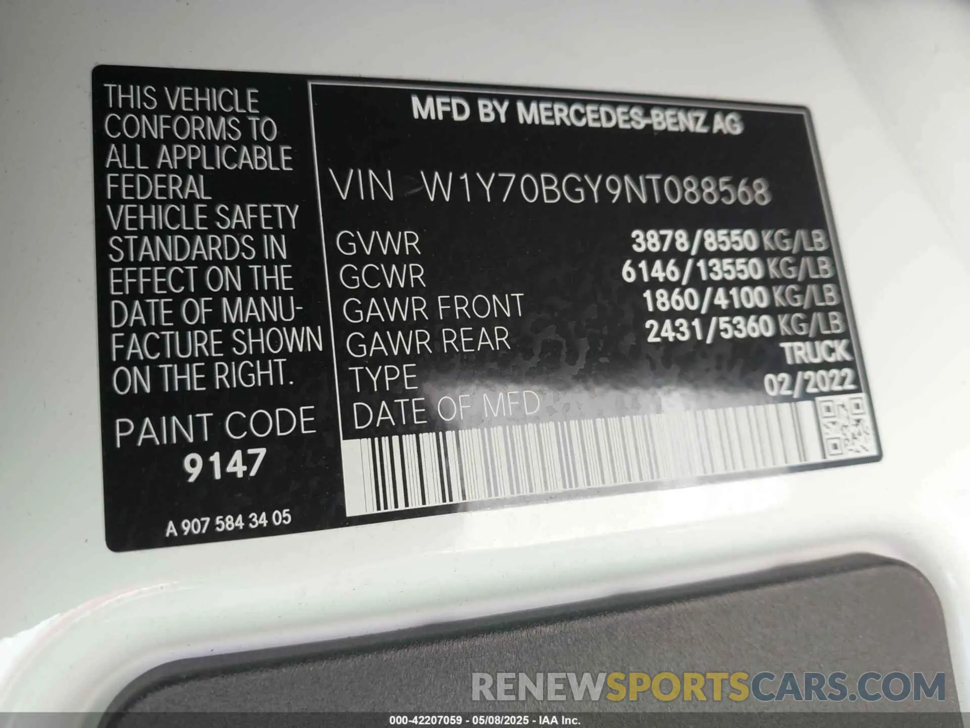 9 Photograph of a damaged car W1Y70BGY9NT088568 MERCEDES-BENZ SPRINTER 1500 2022