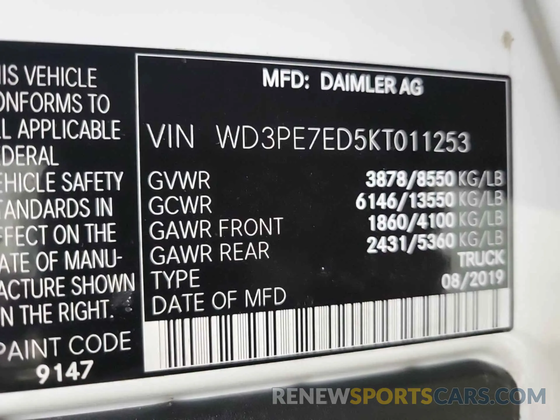 19 Photograph of a damaged car WD3PE7ED5KT011253 MERCEDES-BENZ SPRINTER 2019