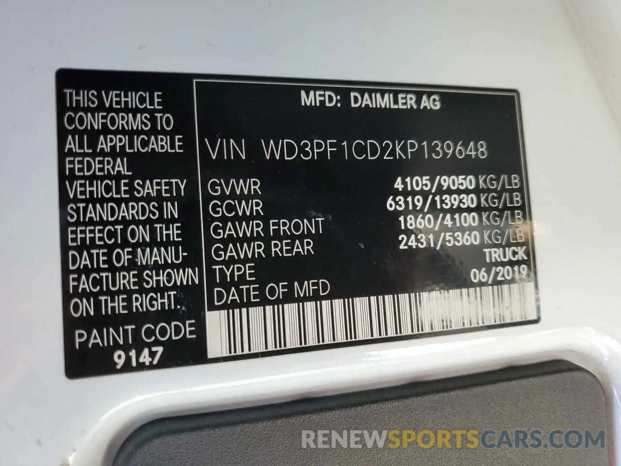 13 Photograph of a damaged car WD3PF1CD2KP139648 MERCEDES-BENZ SPRINTER 2019