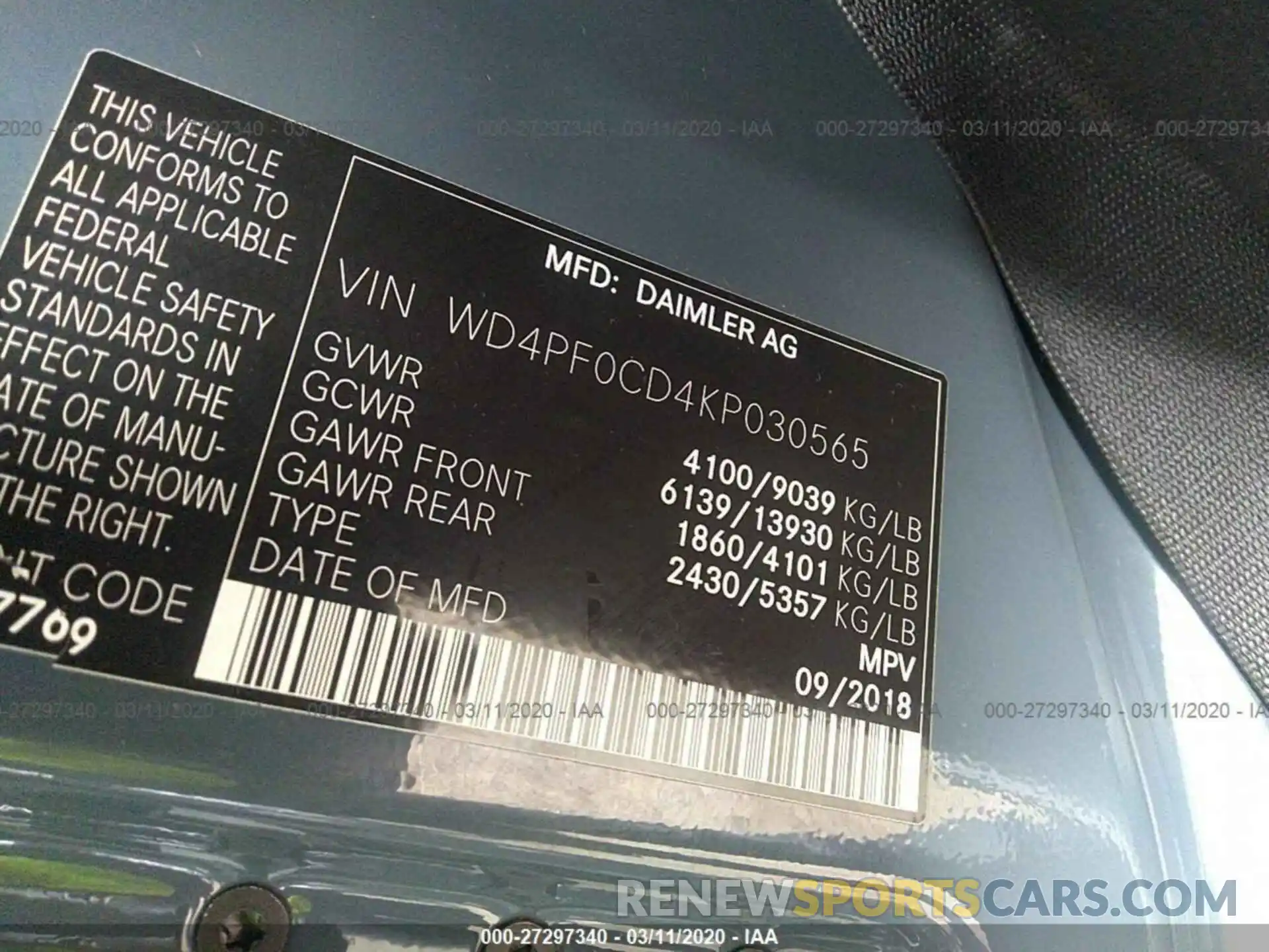 9 Photograph of a damaged car WD4PF0CD4KP030565 MERCEDES-BENZ SPRINTER 2019