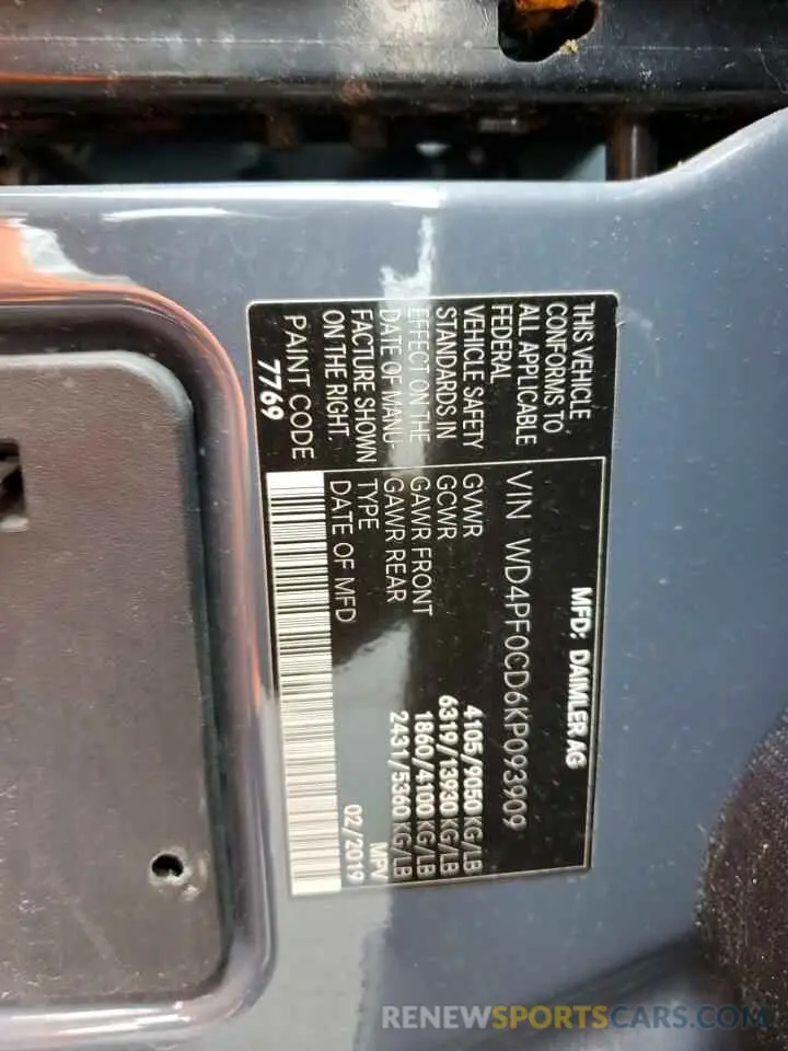 13 Photograph of a damaged car WD4PF0CD6KP093909 MERCEDES-BENZ SPRINTER 2019