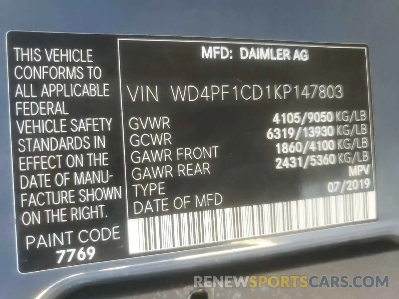 12 Photograph of a damaged car WD4PF1CD1KP147803 MERCEDES-BENZ SPRINTER 2019