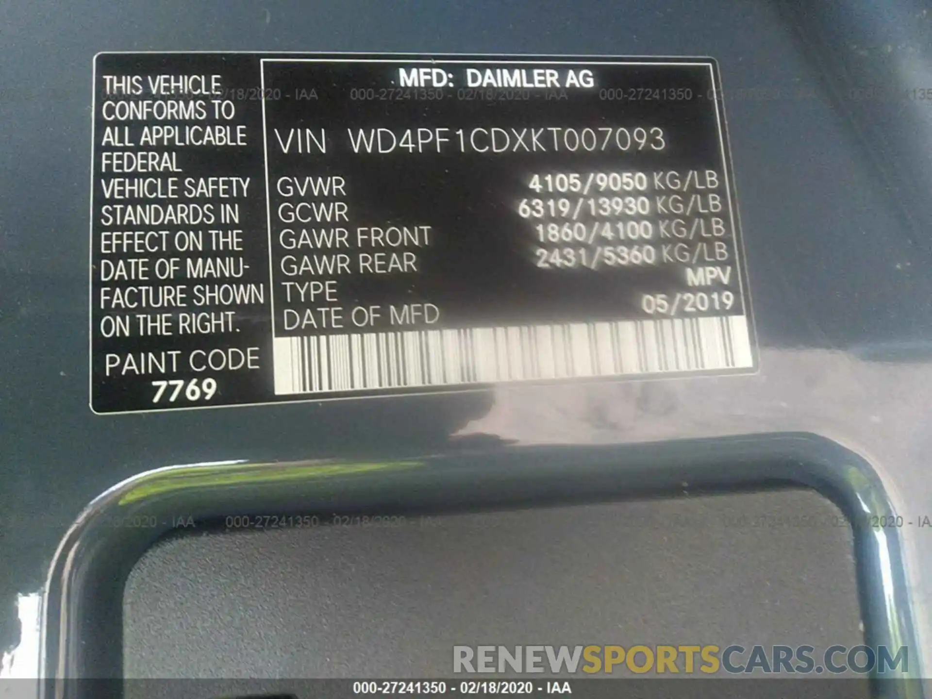 9 Photograph of a damaged car WD4PF1CDXKT007093 MERCEDES-BENZ SPRINTER 2019