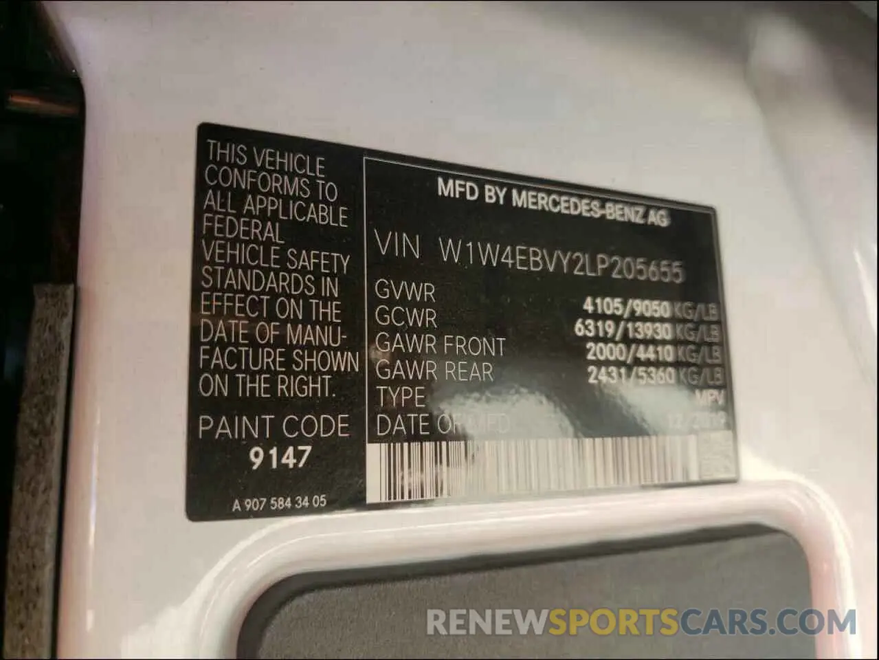 10 Photograph of a damaged car W1W4EBVY2LP205655 MERCEDES-BENZ SPRINTER 2020