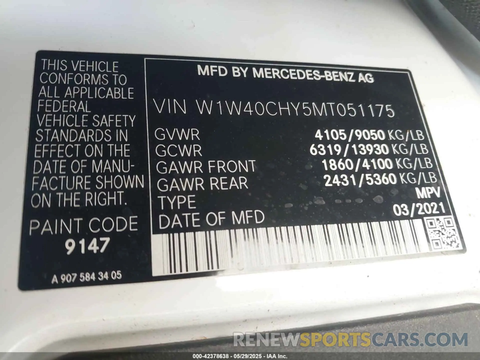 9 Photograph of a damaged car W1W40CHY5MT051175 MERCEDES-BENZ SPRINTER 2021