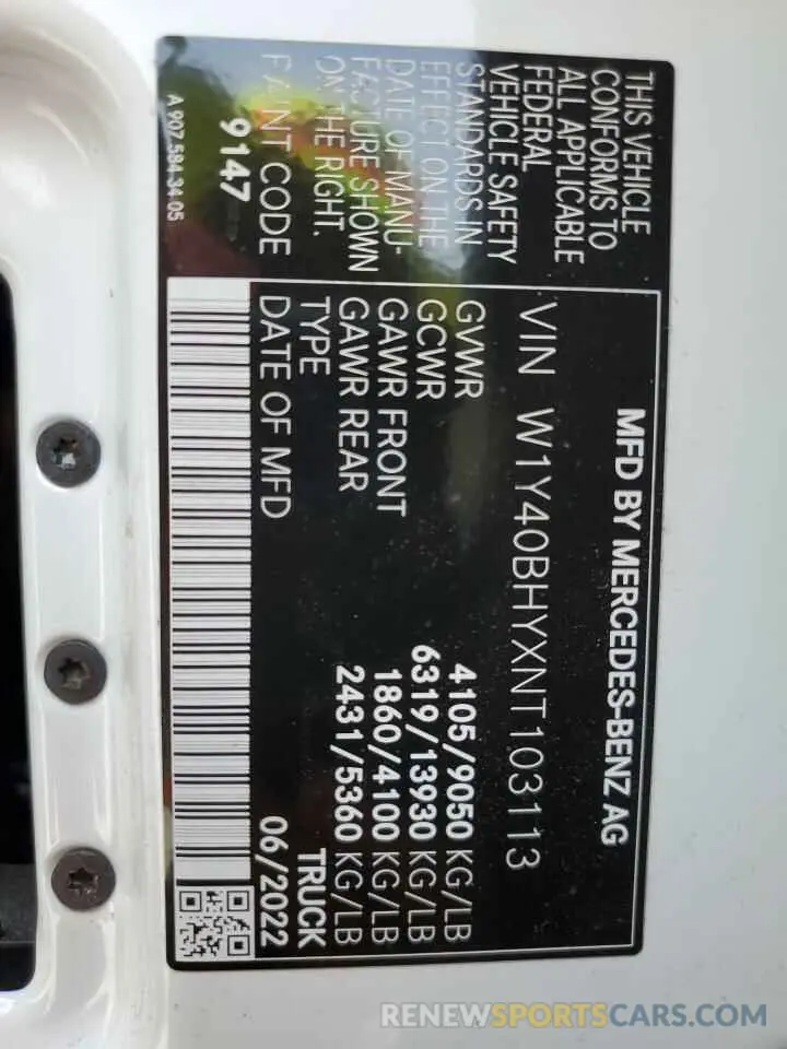 13 Photograph of a damaged car W1Y40BHYXNT103113 MERCEDES-BENZ SPRINTER 2022