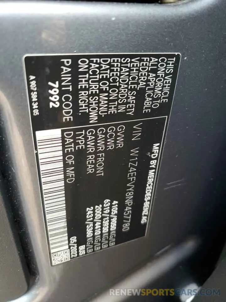13 Photograph of a damaged car W1Z4EFVY8NP457780 MERCEDES-BENZ SPRINTER 2022