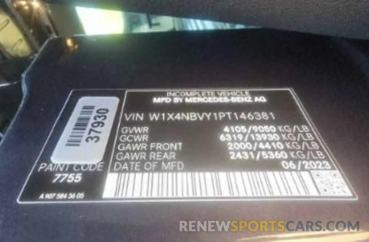 10 Photograph of a damaged car W1X4NBVY1PT146381 MERCEDES-BENZ SPRINTER 2023