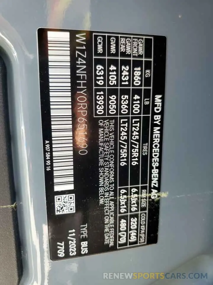 14 Photograph of a damaged car W1Z4NFHY0RP651690 MERCEDES-BENZ SPRINTER 2024