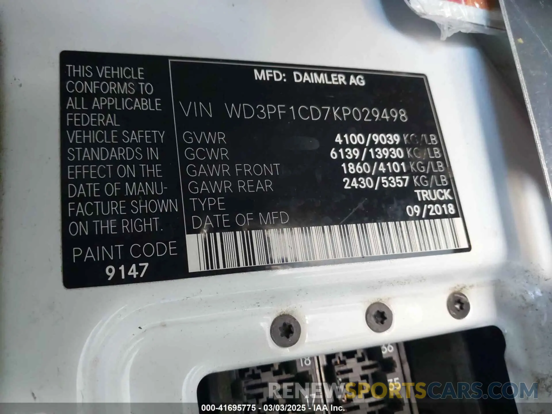9 Photograph of a damaged car WD3PF1CD7KP029498 MERCEDES-BENZ SPRINTER 2500 2019