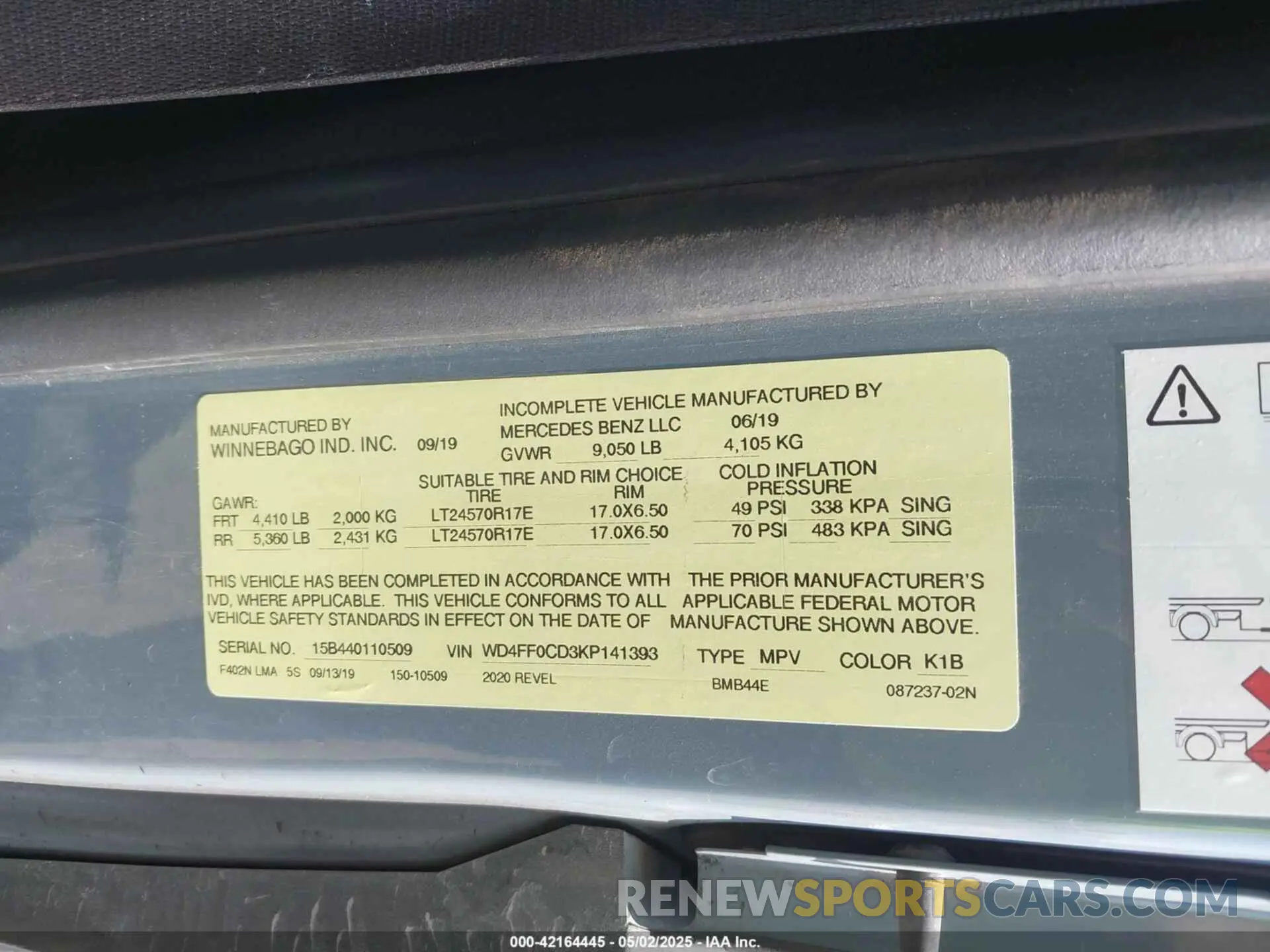 9 Photograph of a damaged car WD4FF0CD3KP141393 MERCEDES-BENZ SPRINTER 2500 2019