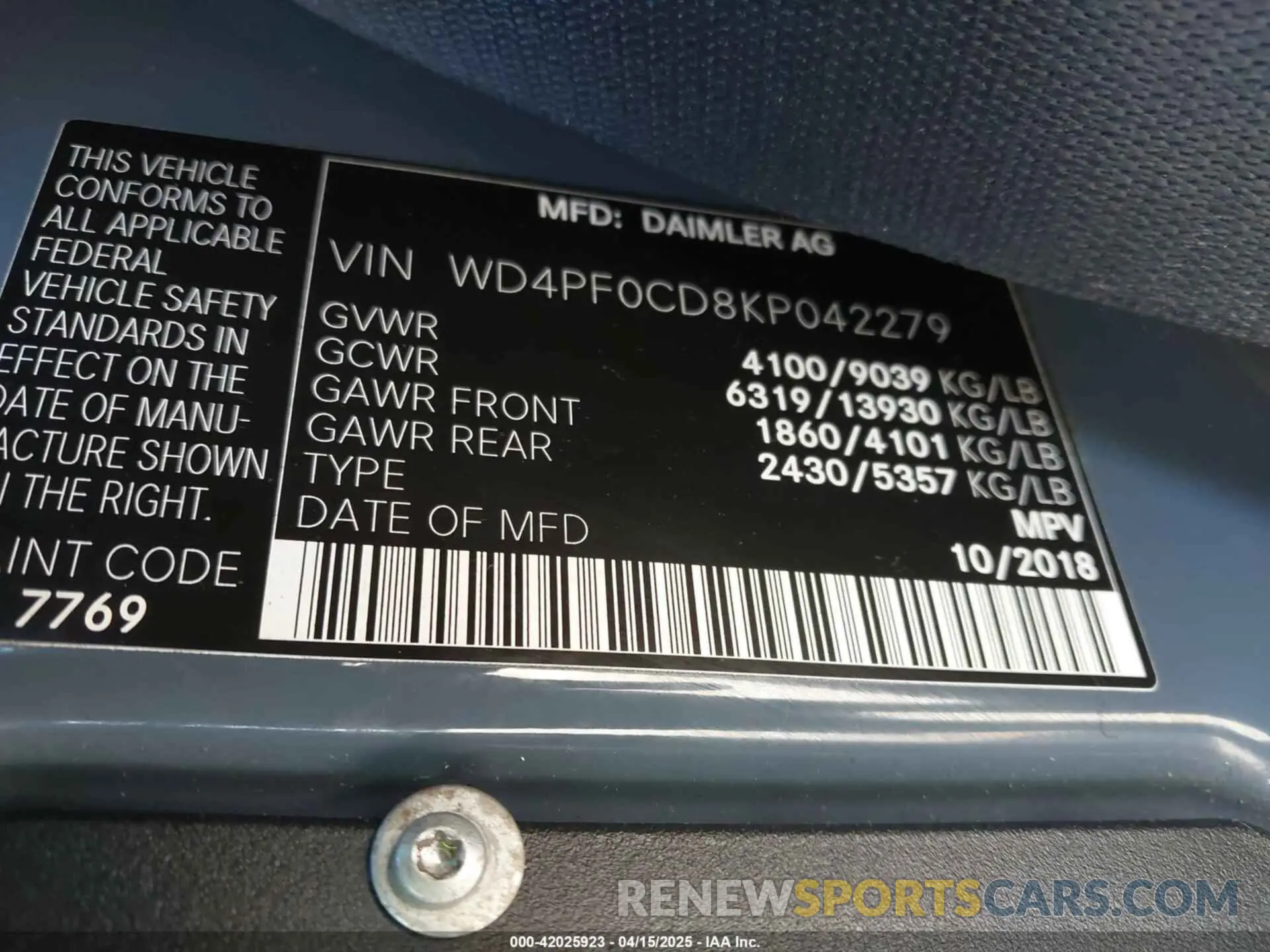 9 Photograph of a damaged car WD4PF0CD8KP042279 MERCEDES-BENZ SPRINTER 2500 2019