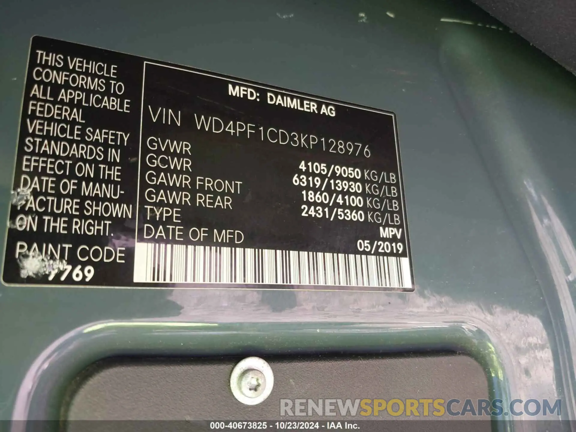 9 Photograph of a damaged car WD4PF1CD3KP128976 MERCEDES-BENZ SPRINTER 2500 2019