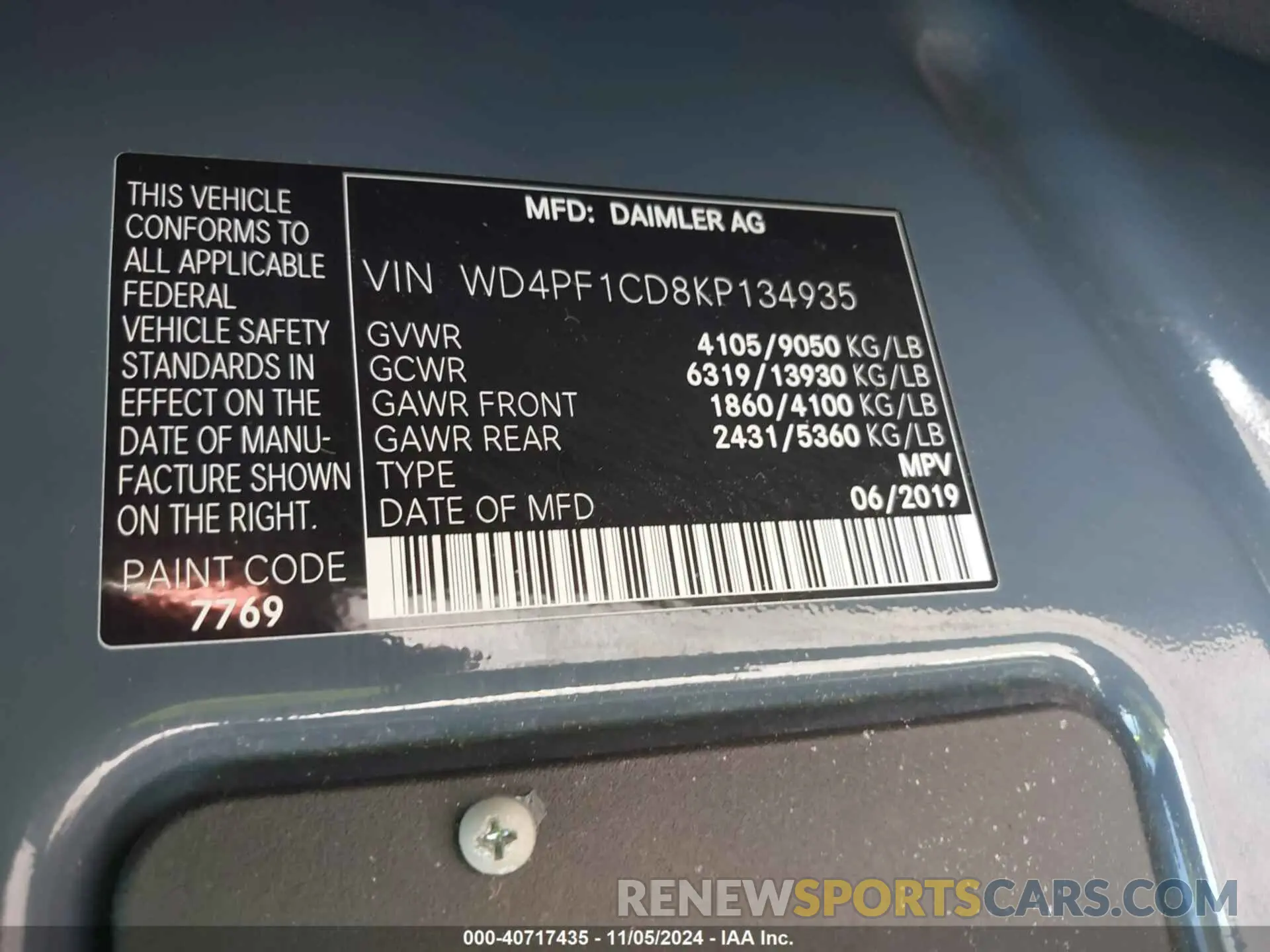 9 Photograph of a damaged car WD4PF1CD8KP134935 MERCEDES-BENZ SPRINTER 2500 2019