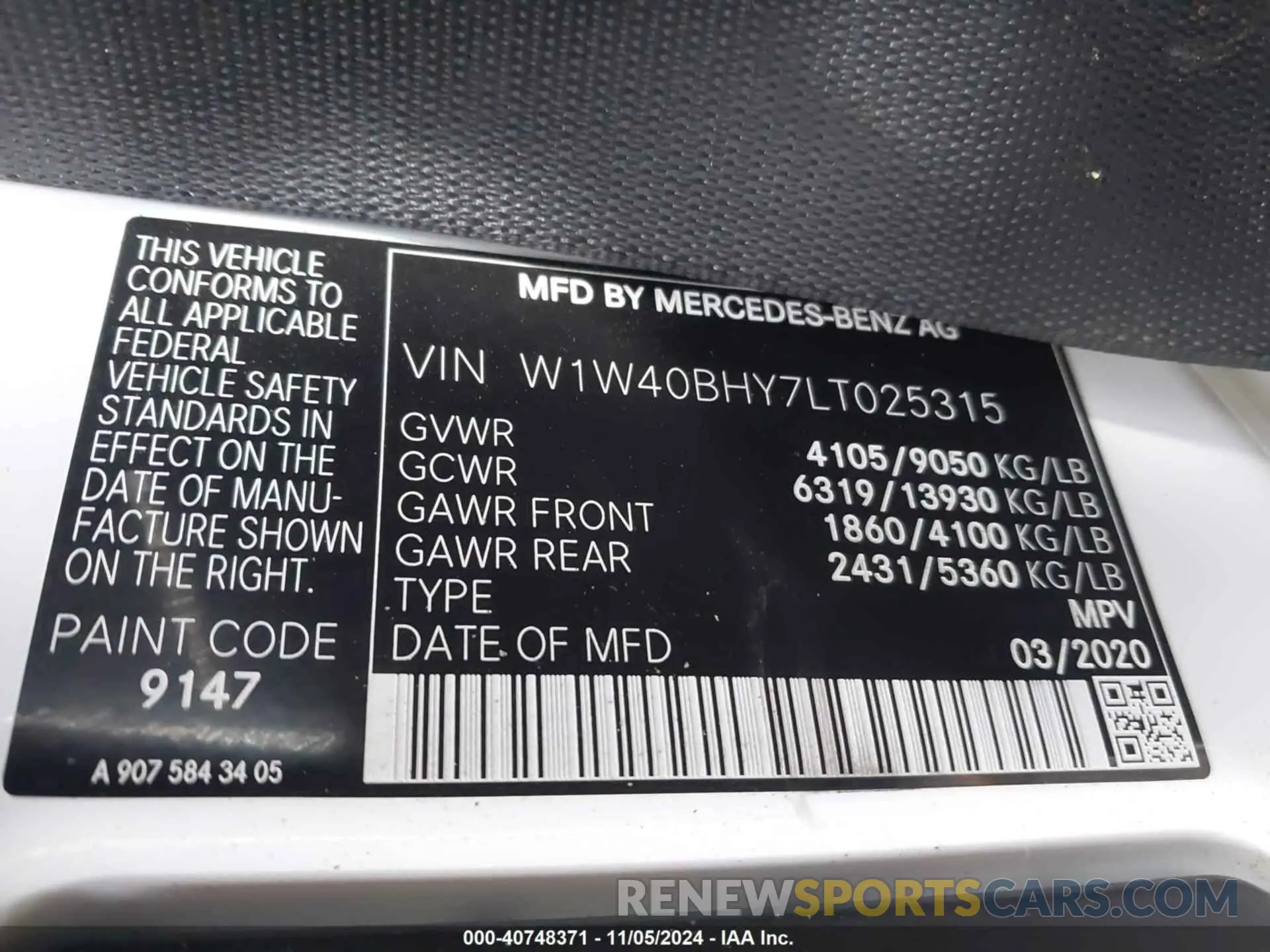 9 Photograph of a damaged car W1W40BHY7LT025315 MERCEDES-BENZ SPRINTER 2500 2020
