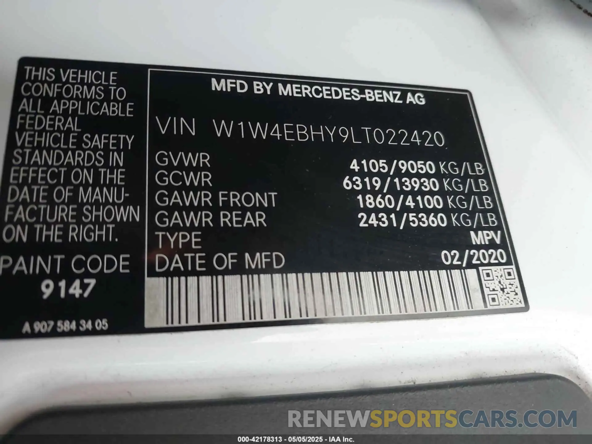 9 Photograph of a damaged car W1W4EBHY9LT022420 MERCEDES-BENZ SPRINTER 2500 2020