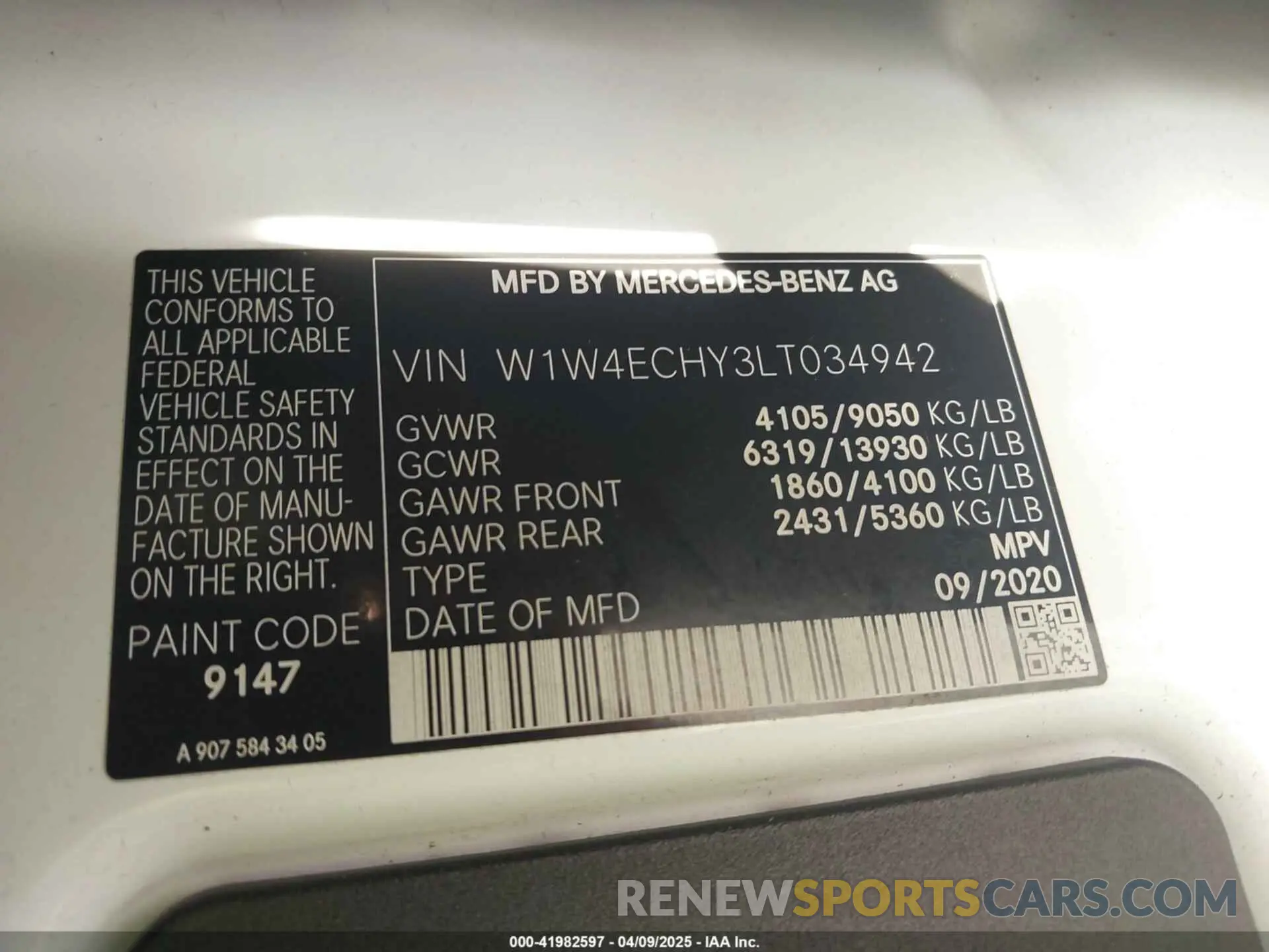 9 Photograph of a damaged car W1W4ECHY3LT034942 MERCEDES-BENZ SPRINTER 2500 2020