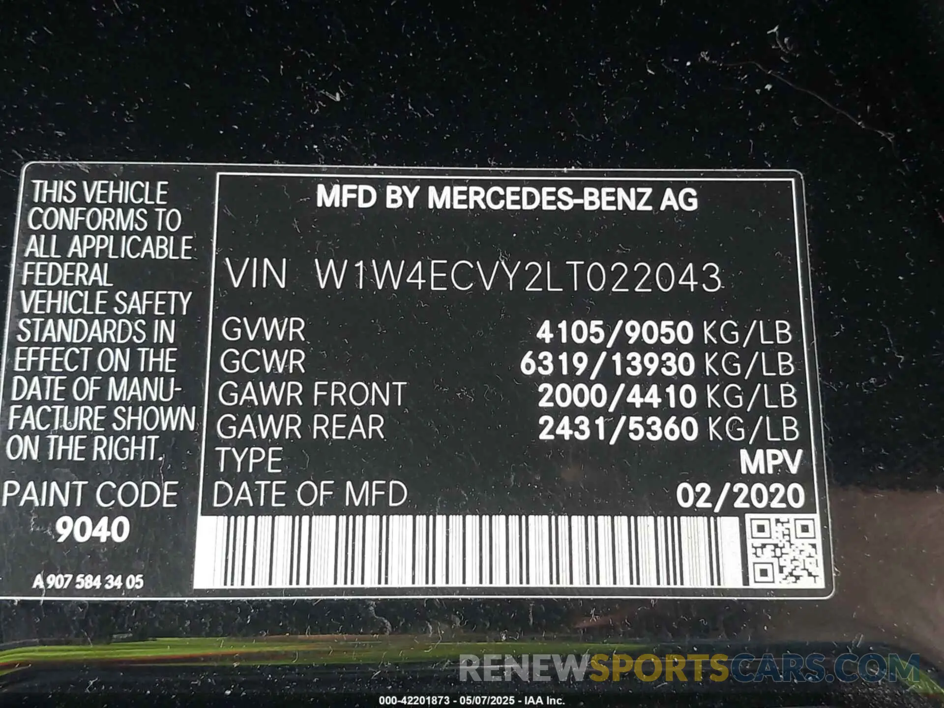 9 Photograph of a damaged car W1W4ECVY2LT022043 MERCEDES-BENZ SPRINTER 2500 2020