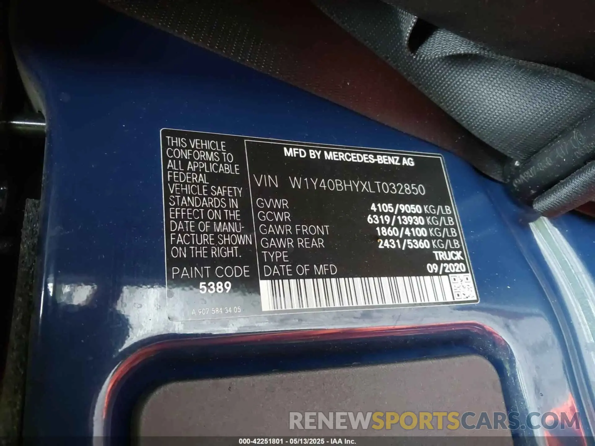 9 Photograph of a damaged car W1Y40BHYXLT032850 MERCEDES-BENZ SPRINTER 2500 2020