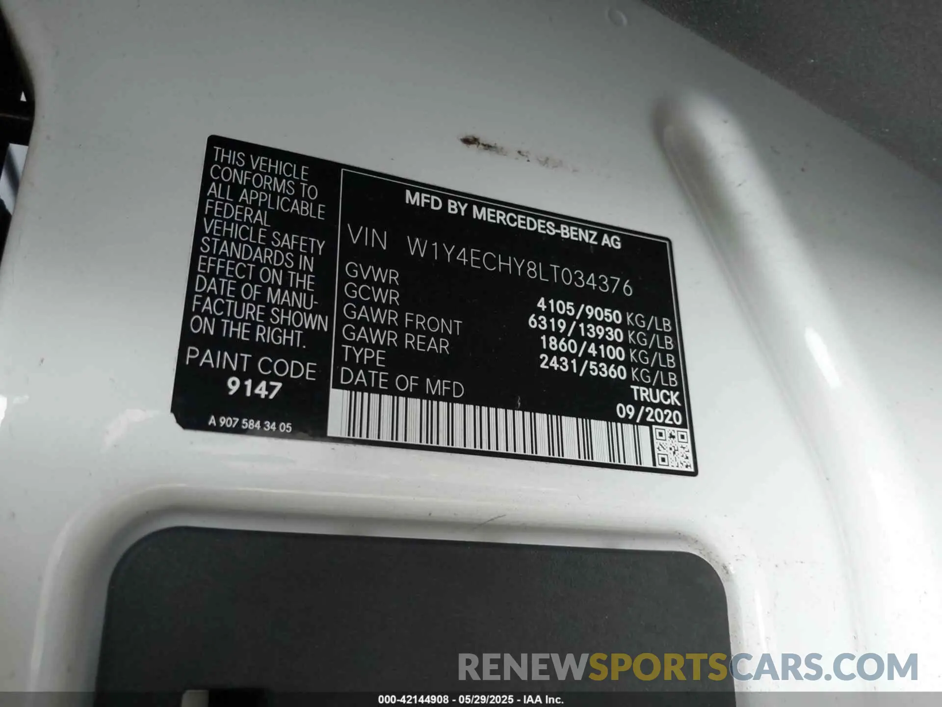 9 Photograph of a damaged car W1Y4ECHY8LT034376 MERCEDES-BENZ SPRINTER 2500 2020