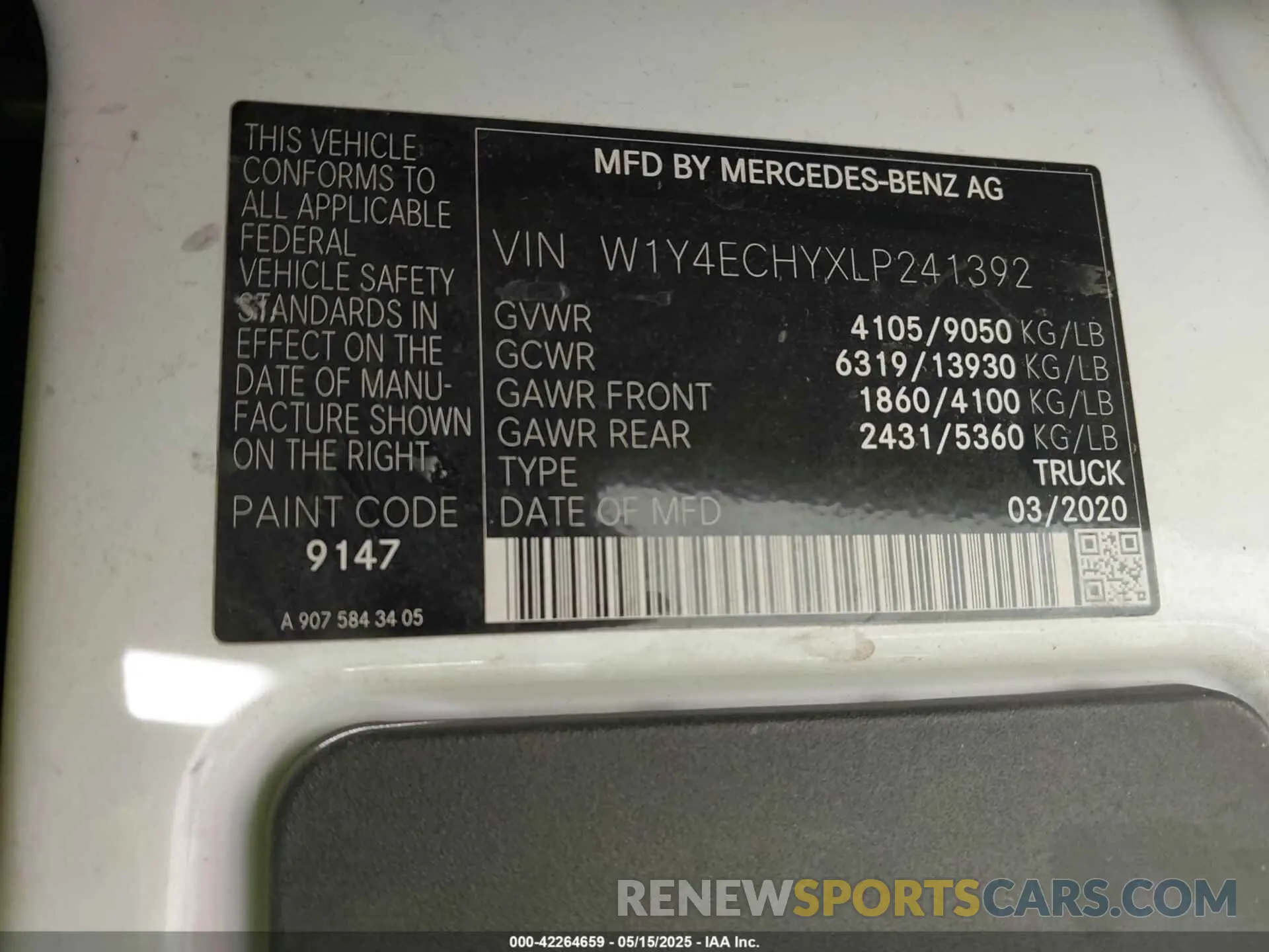 9 Photograph of a damaged car W1Y4ECHYXLP241392 MERCEDES-BENZ SPRINTER 2500 2020