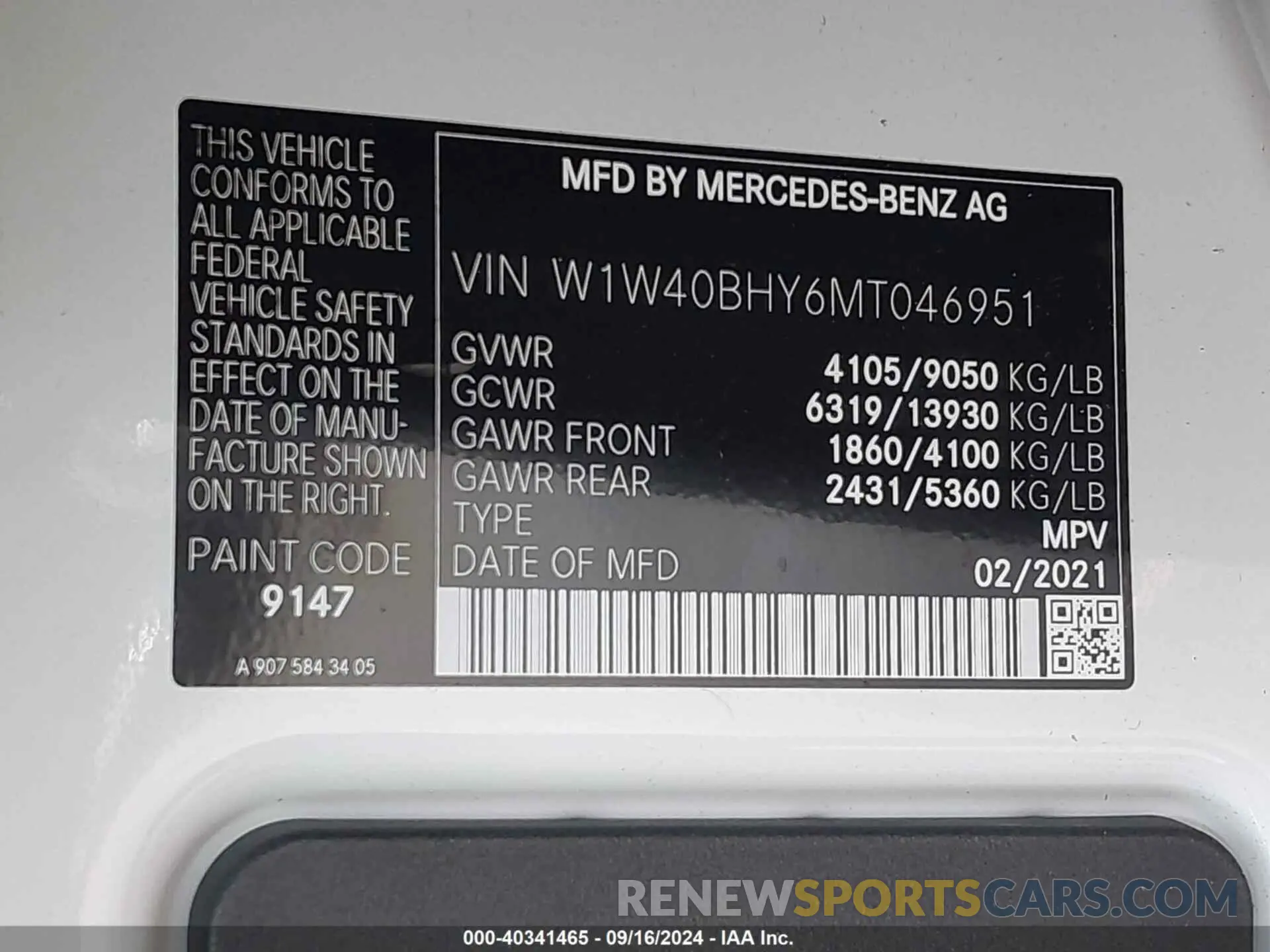 9 Photograph of a damaged car W1W40BHY6MT046951 MERCEDES-BENZ SPRINTER 2500 2021