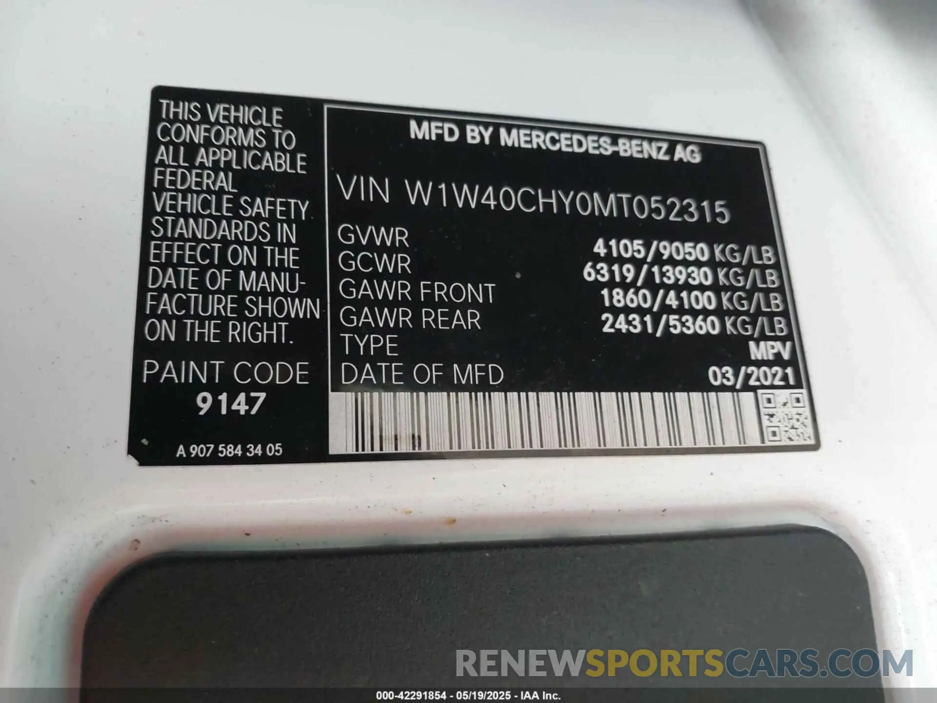 9 Photograph of a damaged car W1W40CHY0MT052315 MERCEDES-BENZ SPRINTER 2500 2021