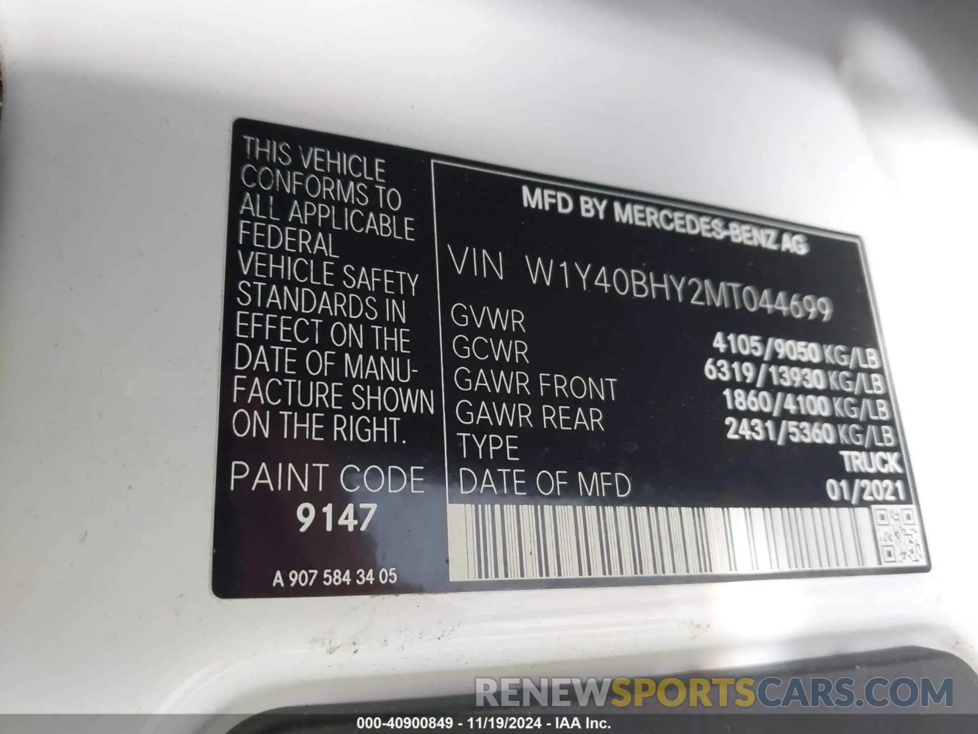 9 Photograph of a damaged car W1Y40BHY2MT044699 MERCEDES-BENZ SPRINTER 2500 2021