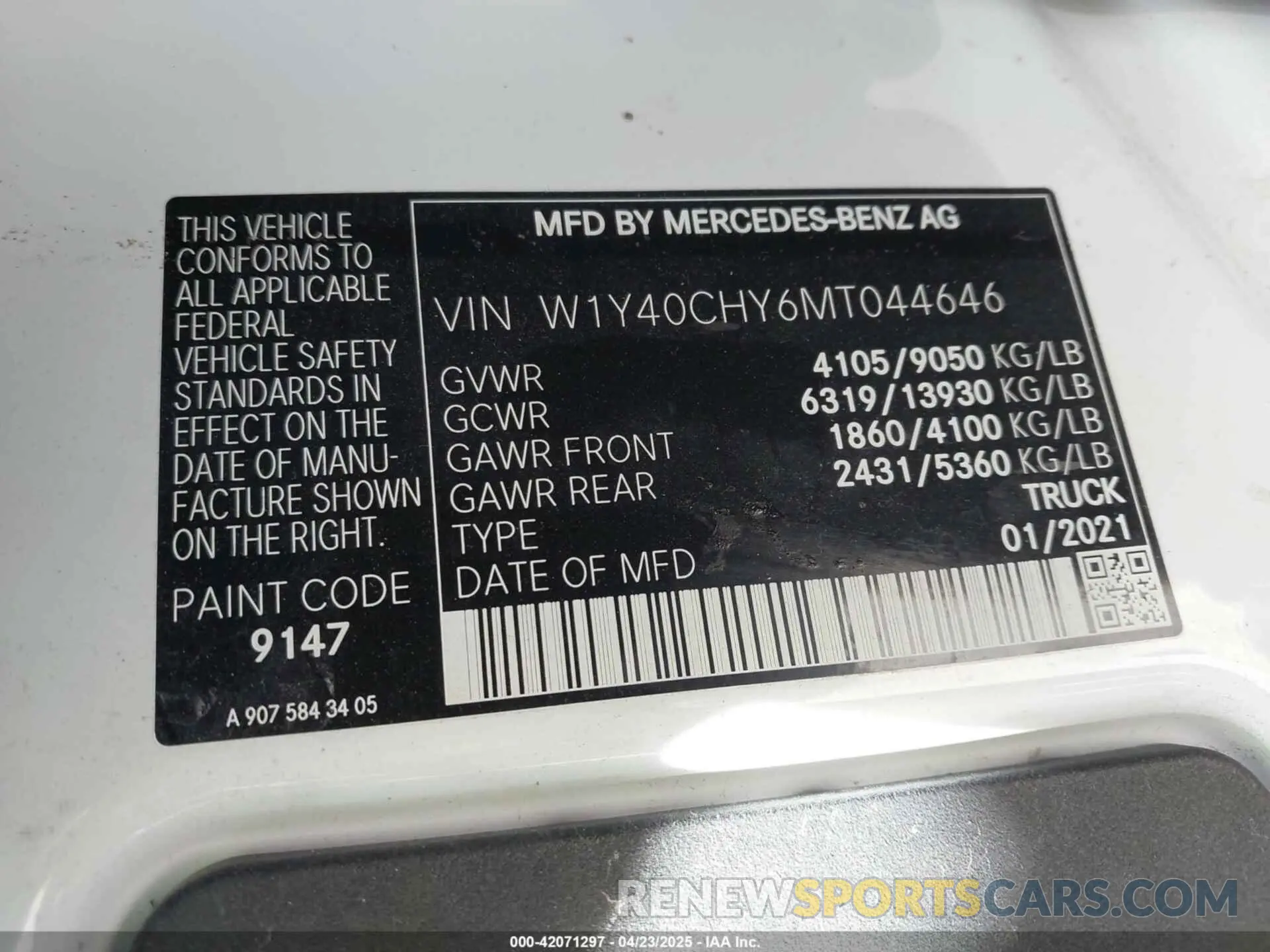 9 Photograph of a damaged car W1Y40CHY6MT044646 MERCEDES-BENZ SPRINTER 2500 2021
