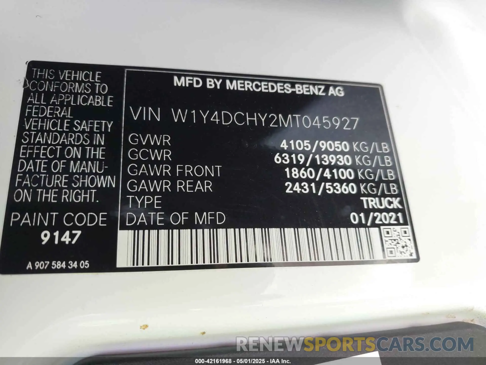 9 Photograph of a damaged car W1Y4DCHY2MT045927 MERCEDES-BENZ SPRINTER 2500 2021