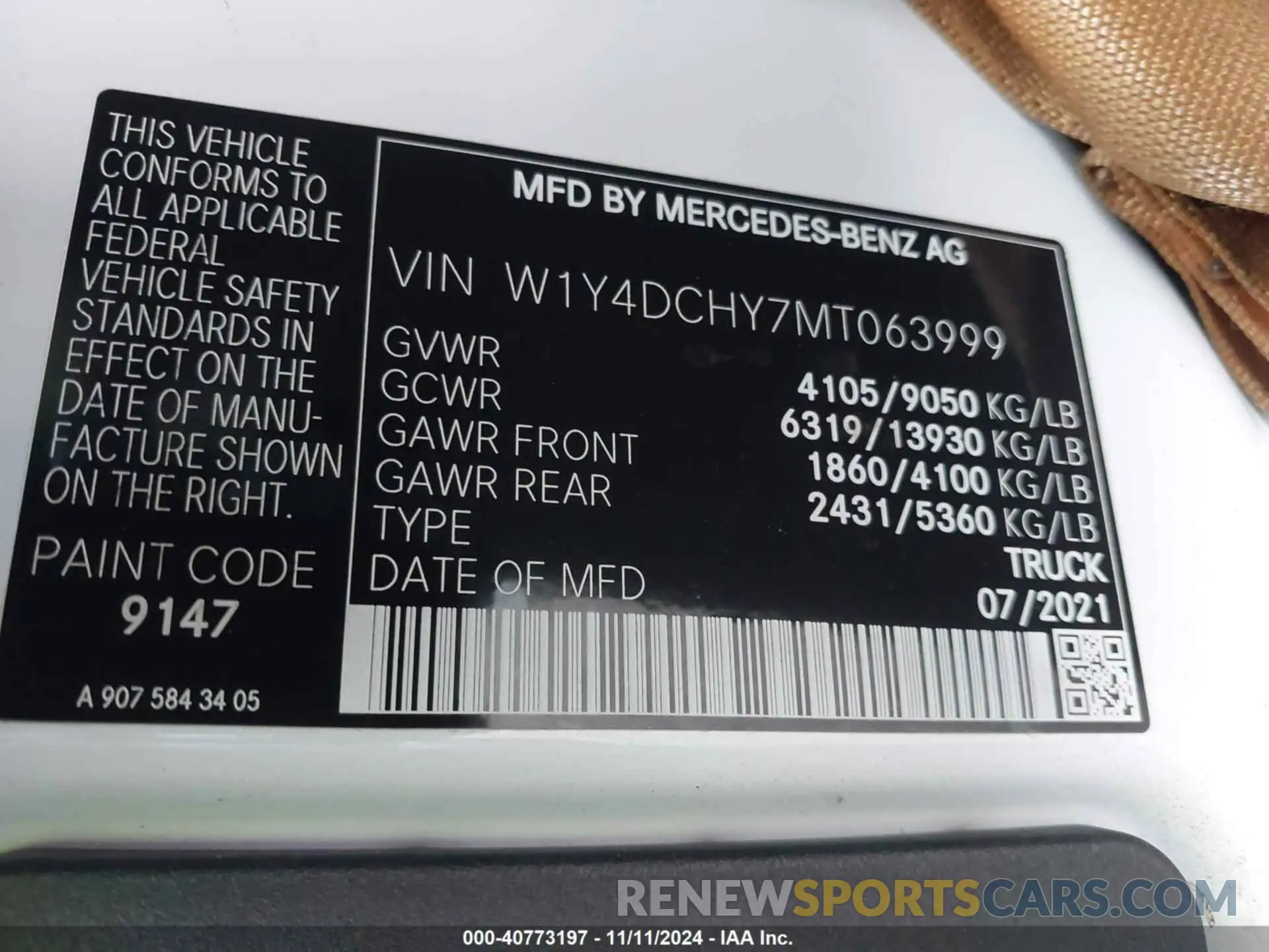9 Photograph of a damaged car W1Y4DCHY7MT063999 MERCEDES-BENZ SPRINTER 2500 2021
