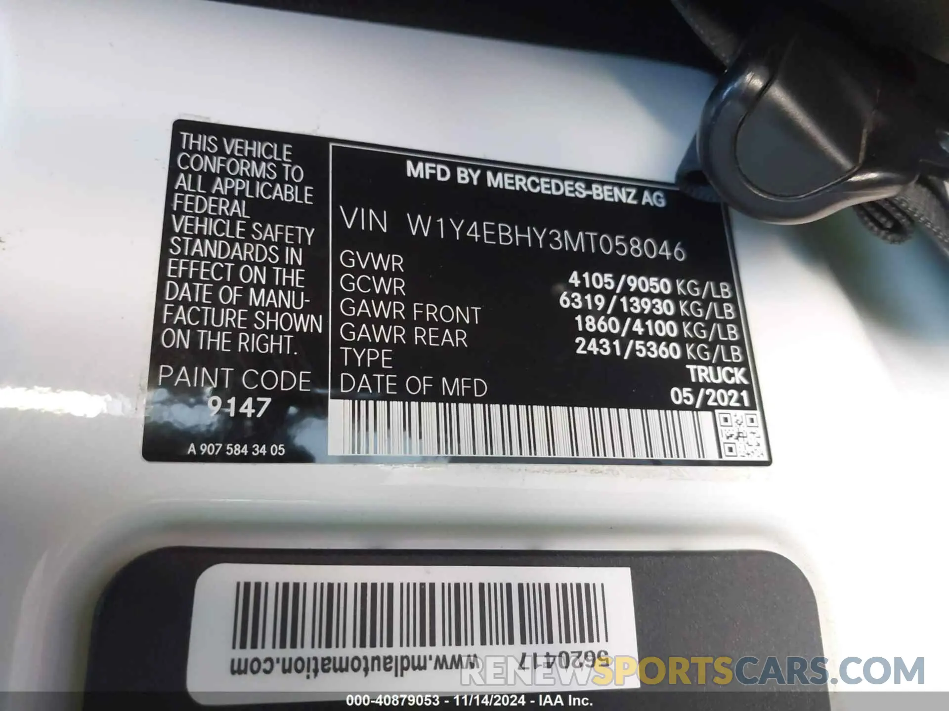 9 Photograph of a damaged car W1Y4EBHY3MT058046 MERCEDES-BENZ SPRINTER 2500 2021