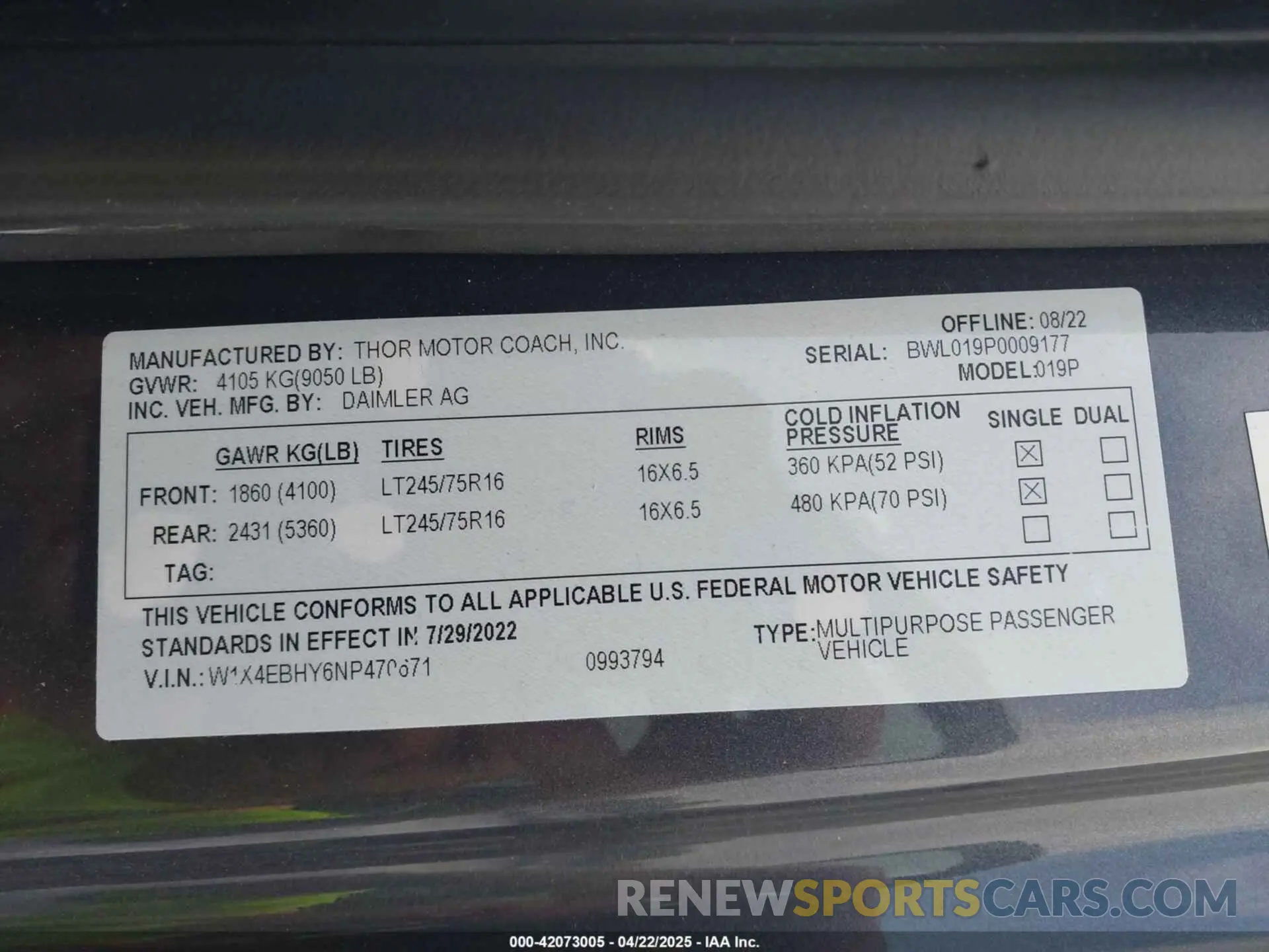 9 Photograph of a damaged car W1X4EBHY6NP470671 MERCEDES-BENZ SPRINTER 2500 2022