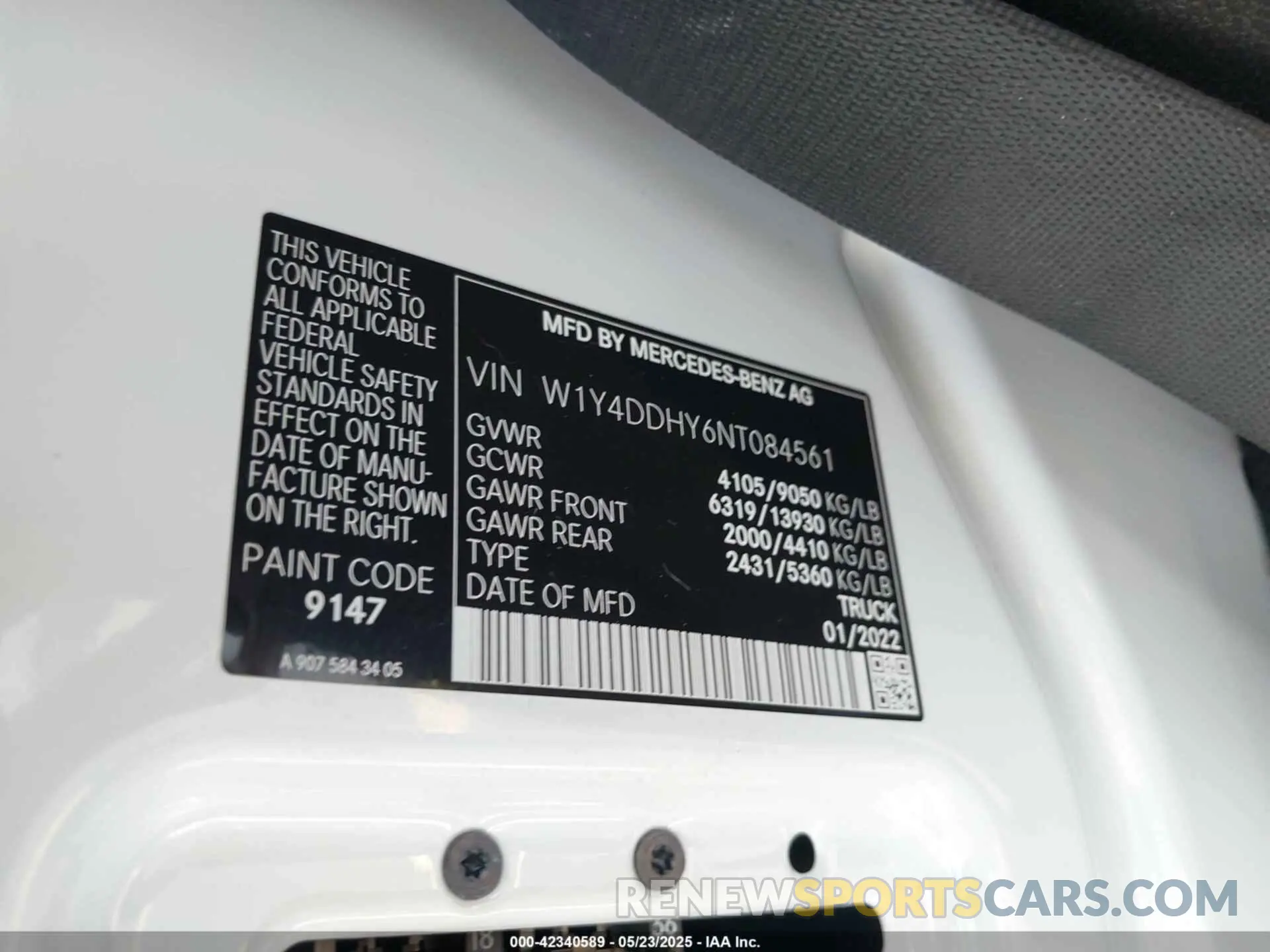 9 Photograph of a damaged car W1Y4DDHY6NT084561 MERCEDES-BENZ SPRINTER 2500 2022