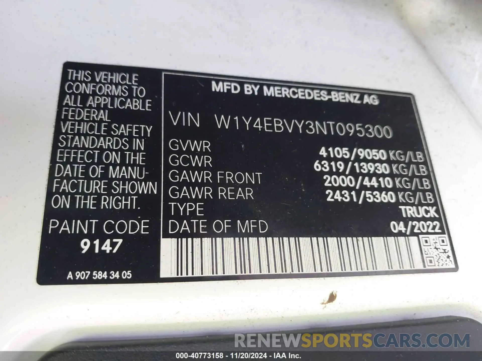 9 Photograph of a damaged car W1Y4EBVY3NT095300 MERCEDES-BENZ SPRINTER 2500 2022