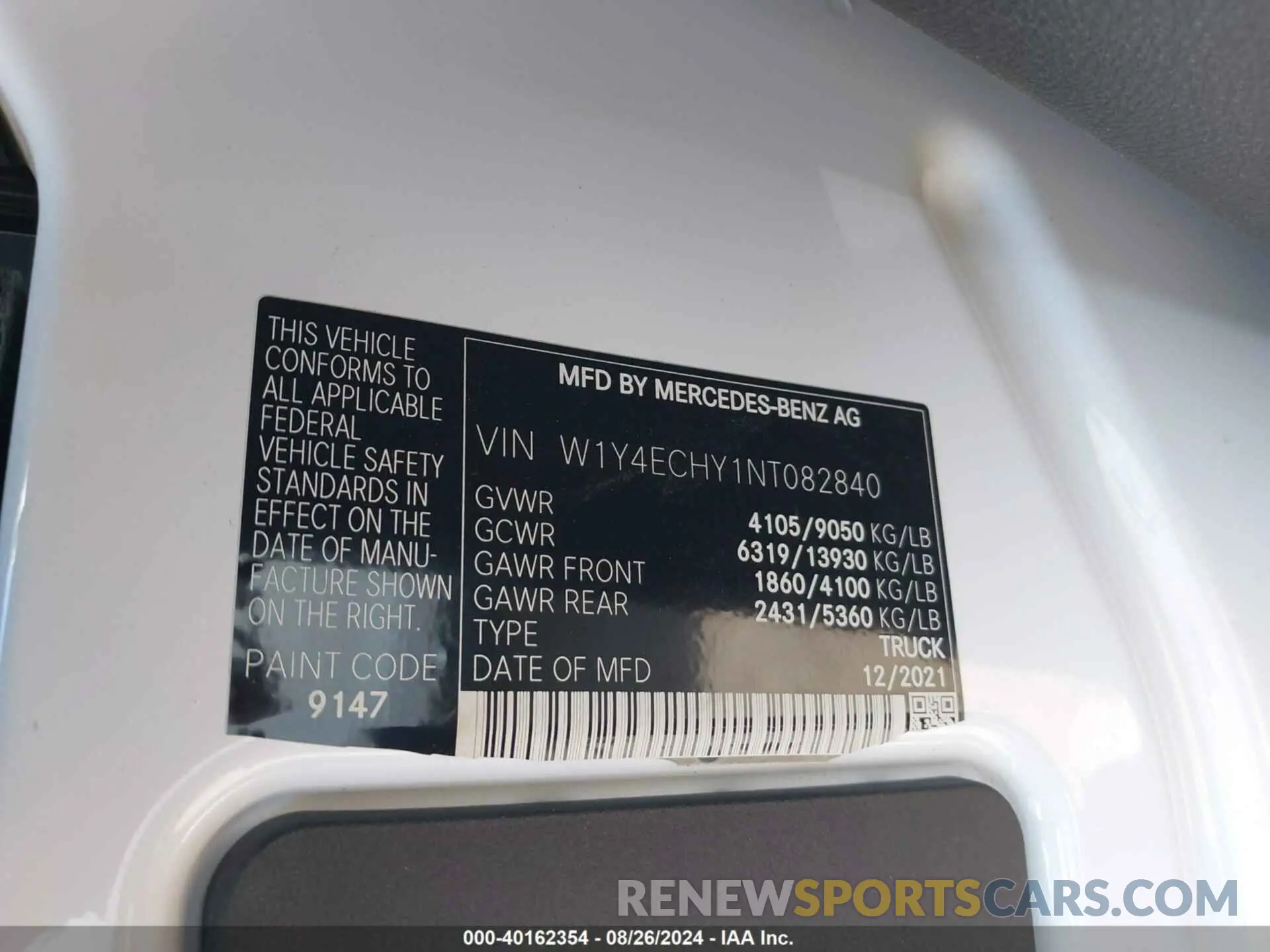 9 Photograph of a damaged car W1Y4ECHY1NT082840 MERCEDES-BENZ SPRINTER 2500 2022