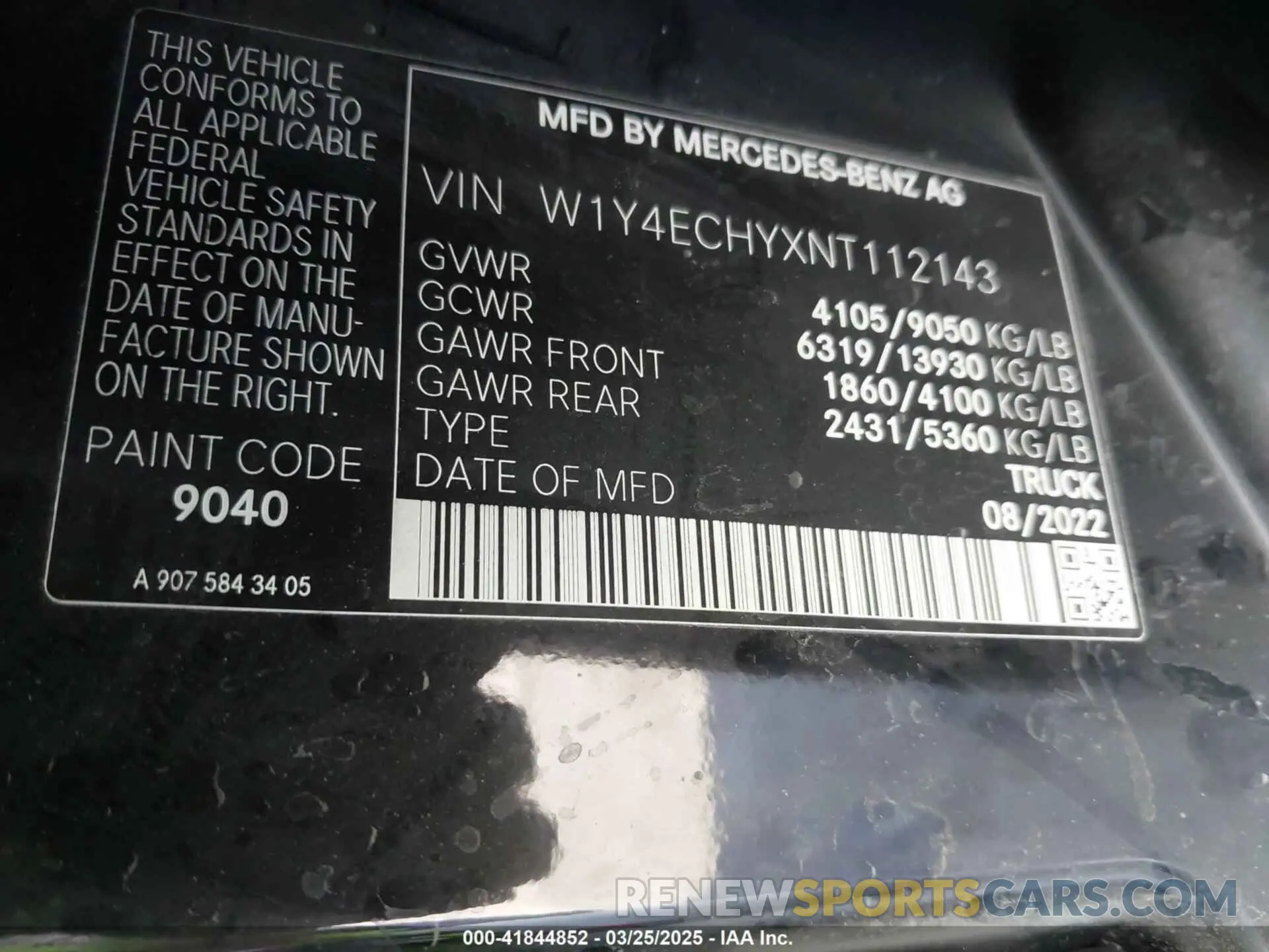 9 Photograph of a damaged car W1Y4ECHYXNT112143 MERCEDES-BENZ SPRINTER 2500 2022