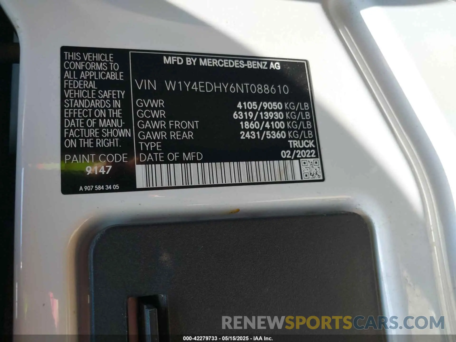 9 Photograph of a damaged car W1Y4EDHY6NT088610 MERCEDES-BENZ SPRINTER 2500 2022