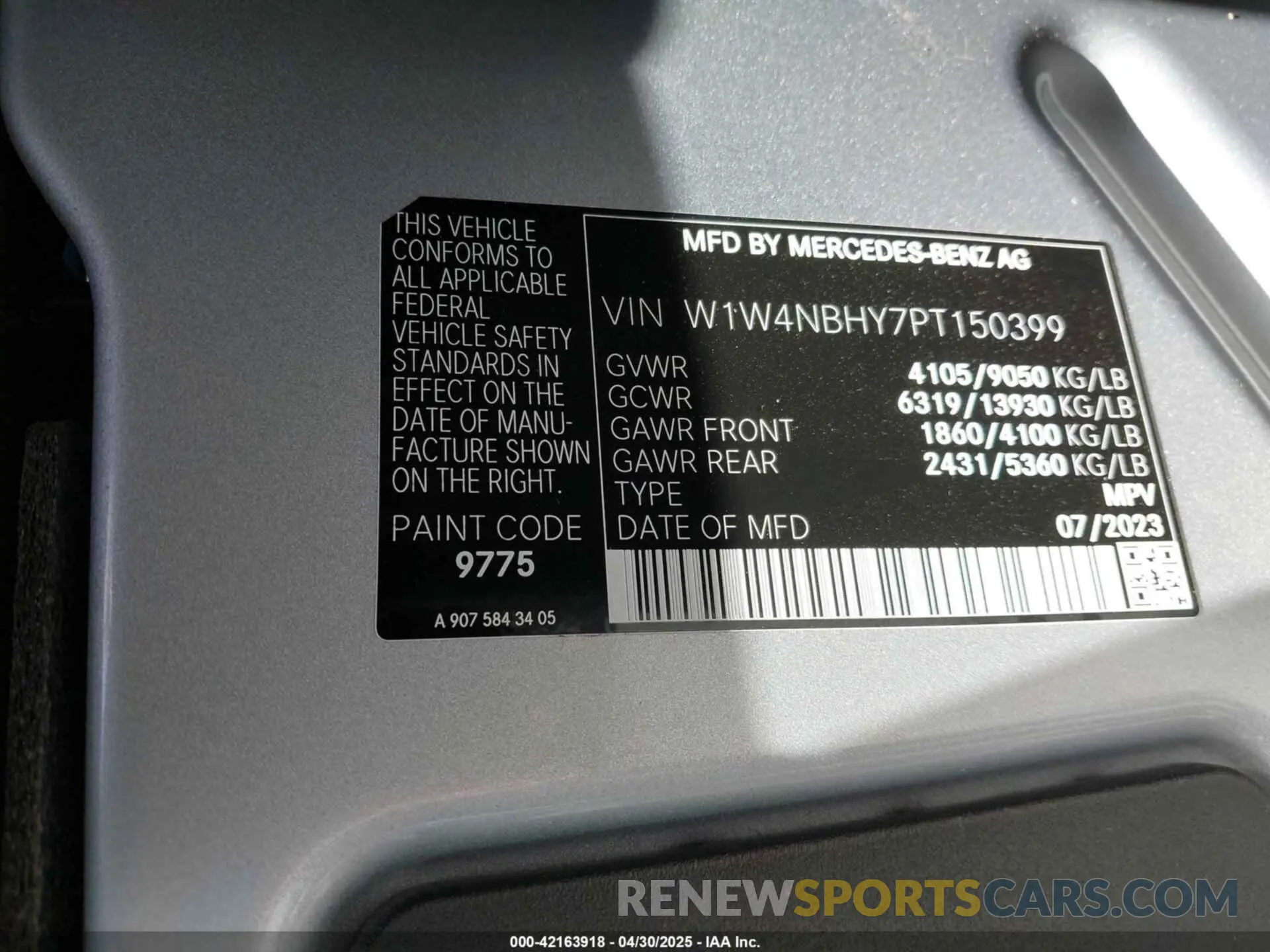 9 Photograph of a damaged car W1W4NBHY7PT150399 MERCEDES-BENZ SPRINTER 2500 2023