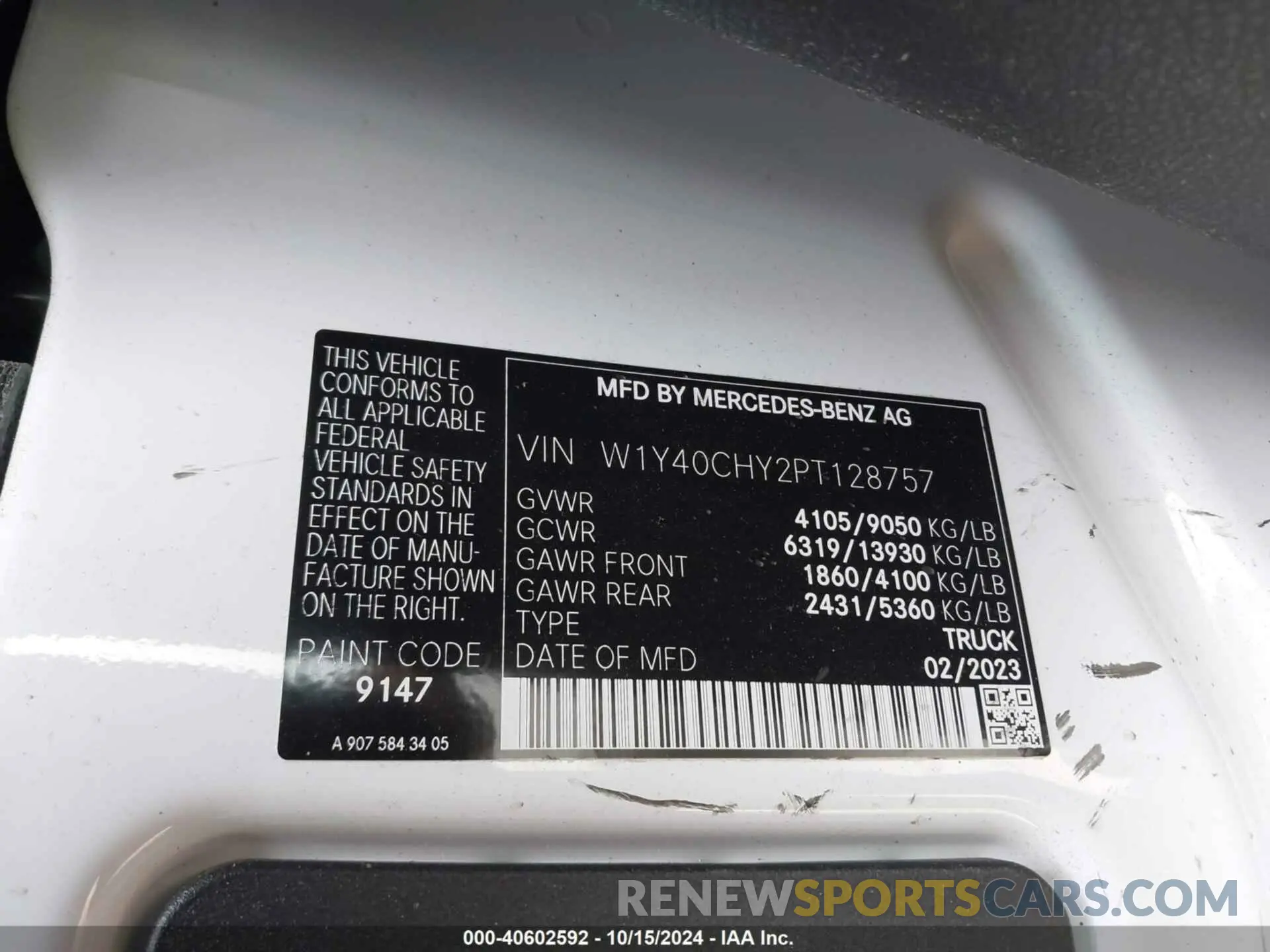 9 Photograph of a damaged car W1Y40CHY2PT128757 MERCEDES-BENZ SPRINTER 2500 2023