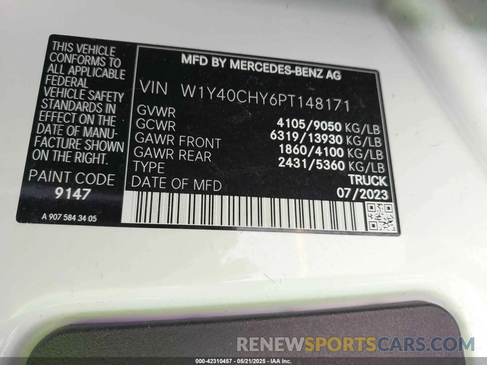 9 Photograph of a damaged car W1Y40CHY6PT148171 MERCEDES-BENZ SPRINTER 2500 2023